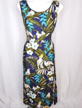 Paradise Bay parrot floral navy maxi dress sz M